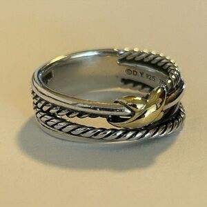 David Yurman 925 Sterling Silver 750 18k Yellow Gold Single X Crossover Ring 5US